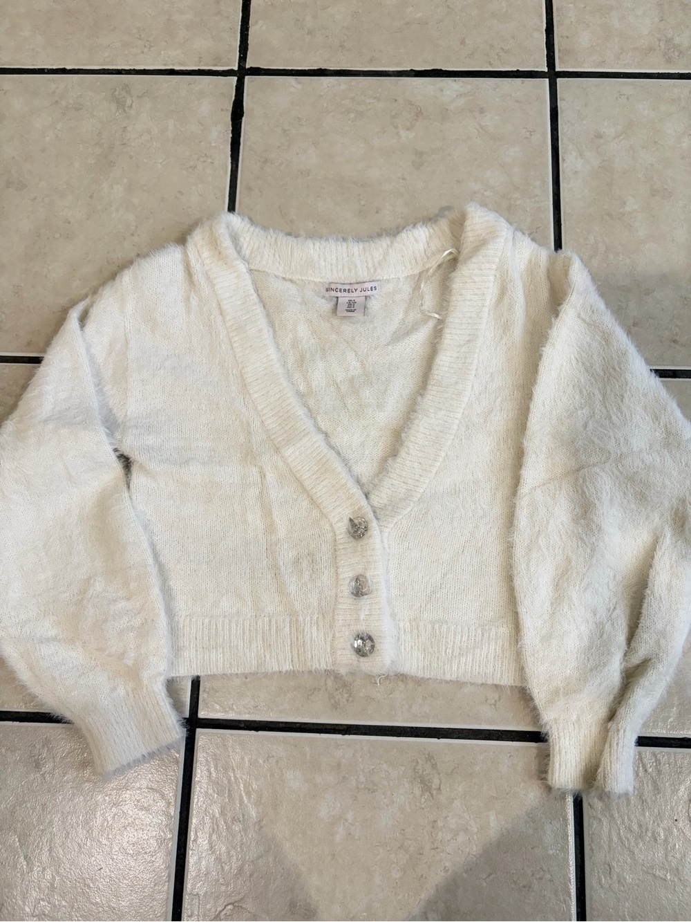 Cream Fuzzy Cropped Cardigan Sweater